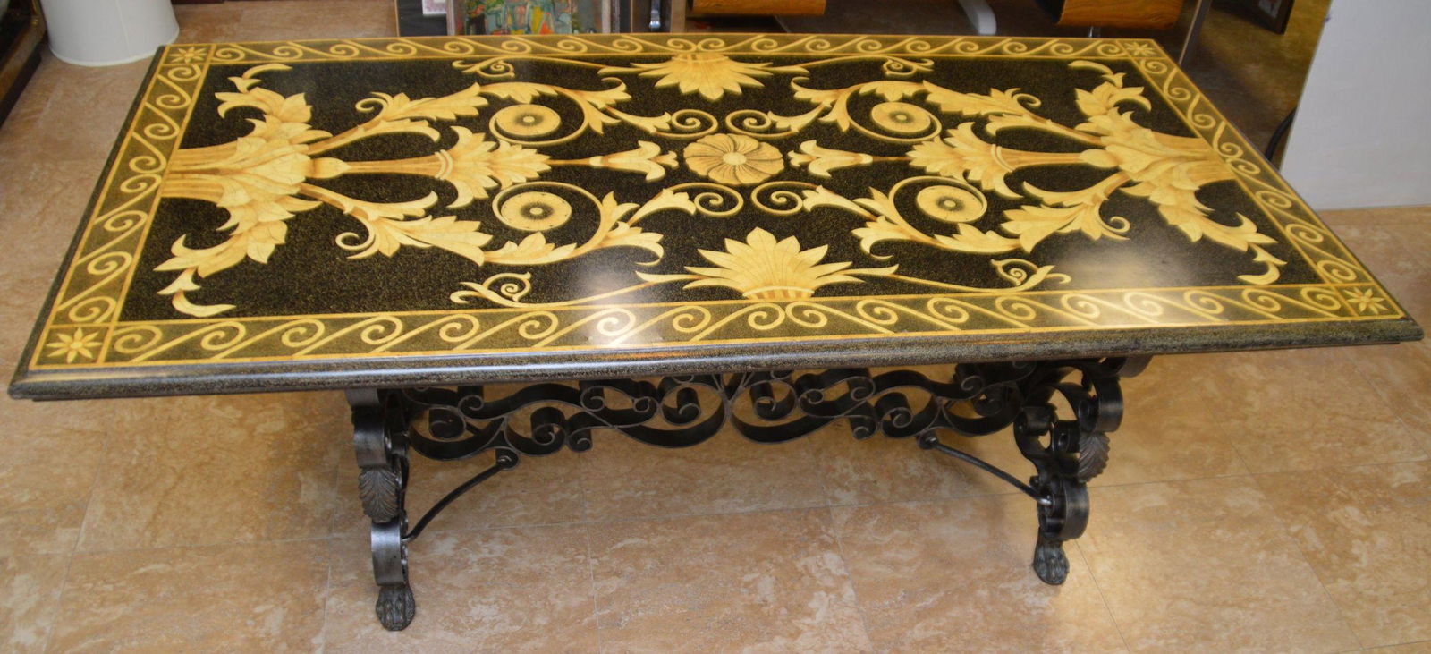 Maitland Smith Table, Wrought Iron Fancy Scrolling Base (1 of 5)