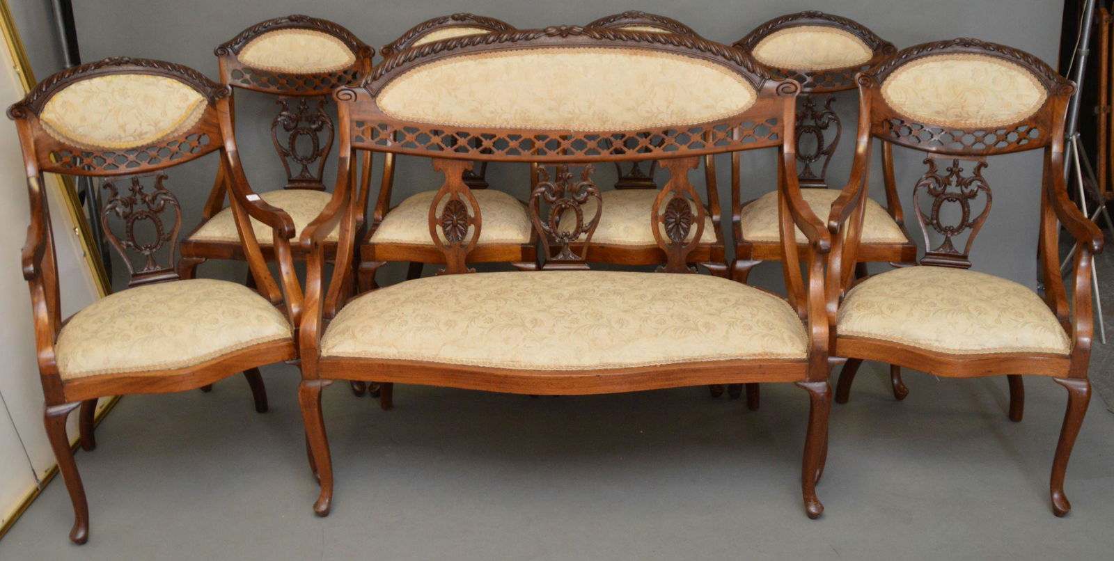 Continental Settee AND 6 Side Chairs, Open Work Back (1 of 6)