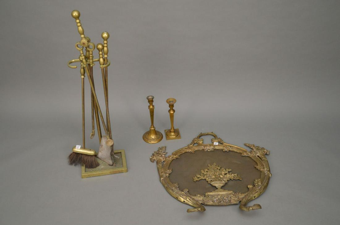 Antique Brass Fireplace Screen (28"h x 28"w) & Tools (1 of 11)