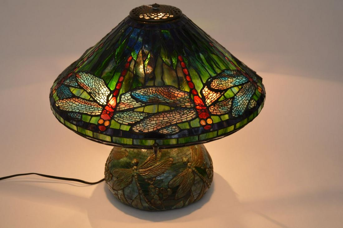 Tiffany Style Dragon Fly Leaded Glass Shade Lamp, (1 of 10)