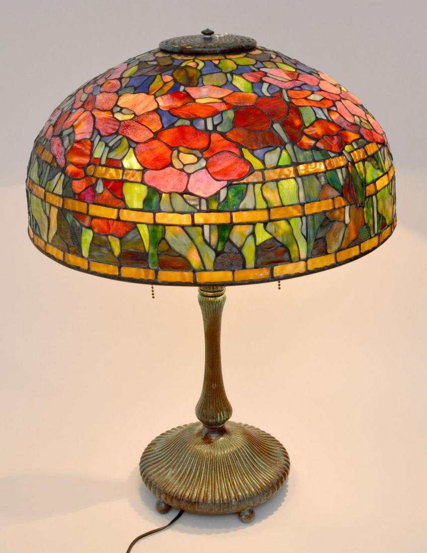 Tiffany Style Floral Leaded Glass Lamp, Candlestick (1 of 9)