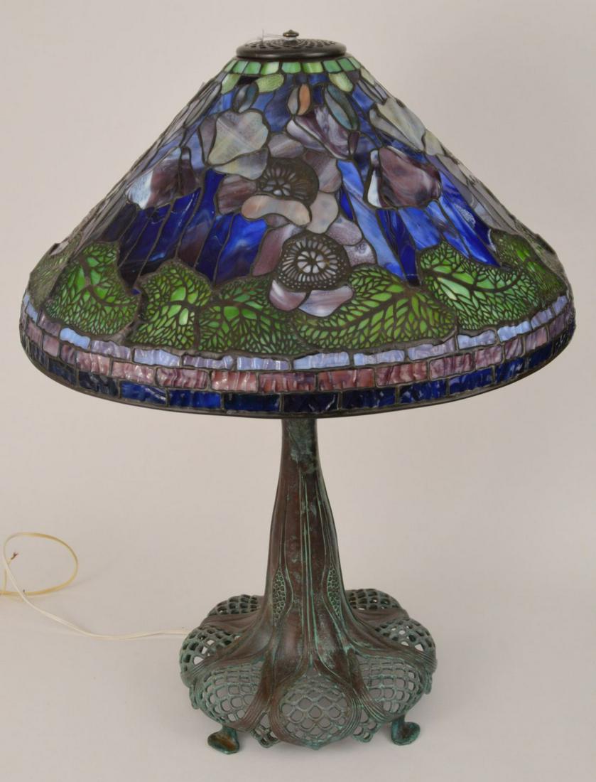 Tiffany Style Floral & Leaf Leaded Glass Lamp with (1 of 10)
