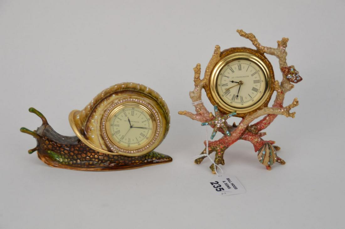 2 Jay Strongwater Jeweled Clocks, Coral & Shell (6"h x (1 of 7)