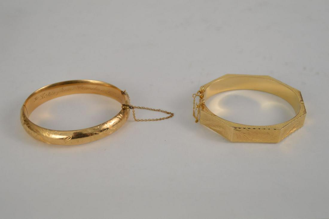 Two 14kt Yellow Gold Bangle Bracelets with Monograms, (1 of 8)