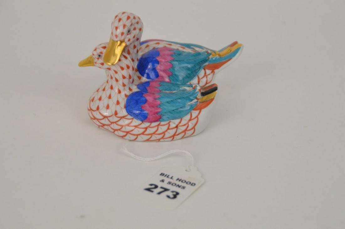 HEREND PORCELAIN SMALL RUST PAIR OF DUCKS FIGURE - (1 of 4)