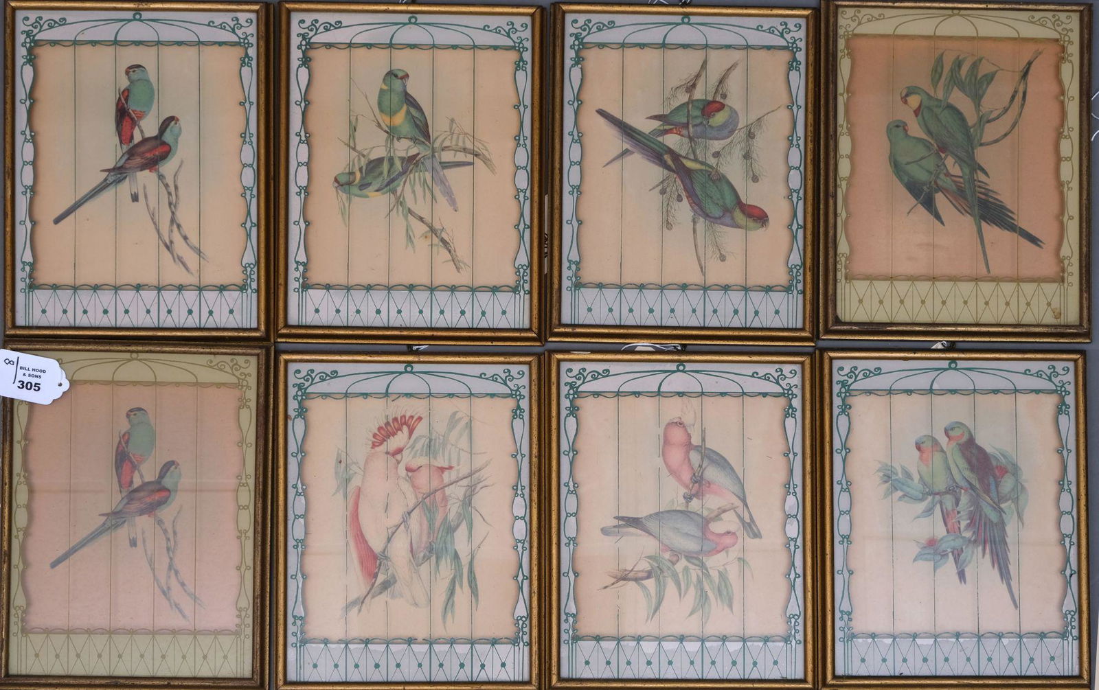 8 Bird Prints Framed in Custom Bird Cage Motif Frames, (1 of 3)