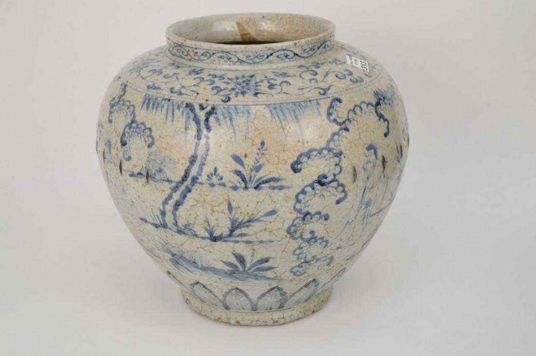 Antique Chinese Pottery Jardiniere, Blue on Gray (1 of 9)