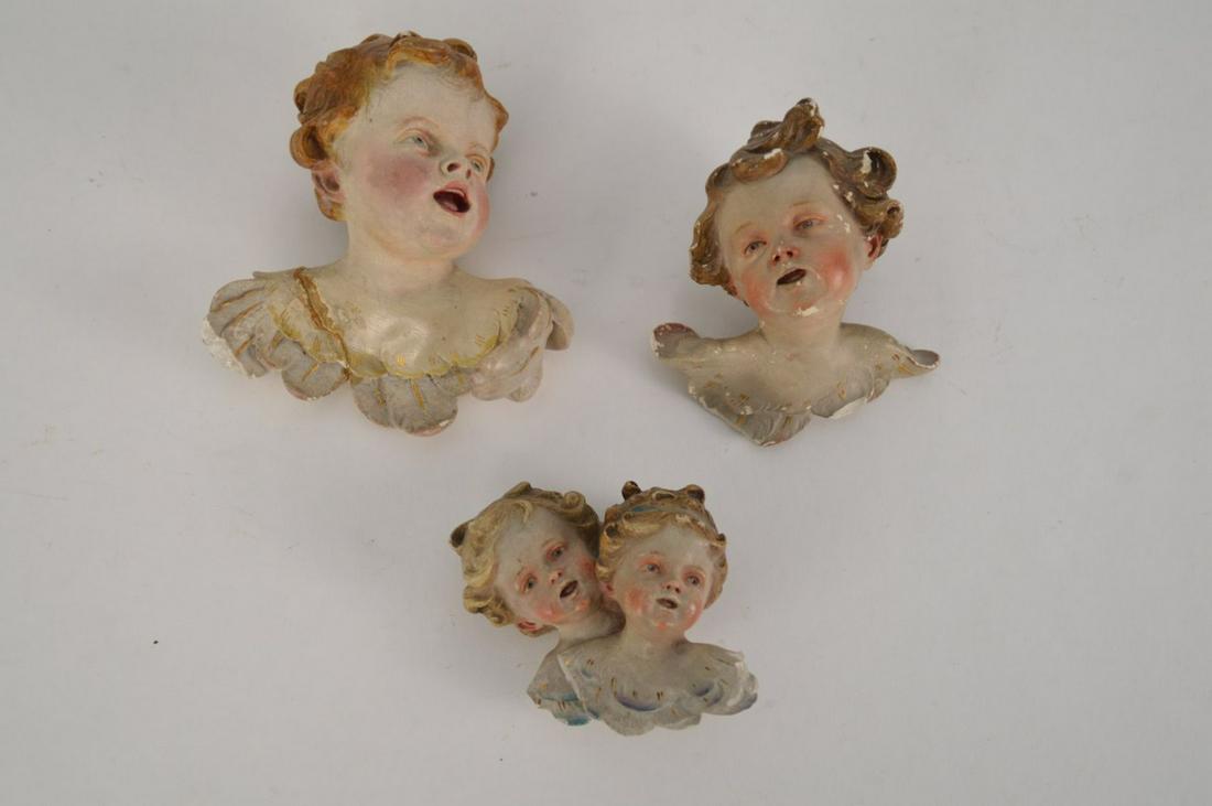 3pc. Carved Cherub Heads, 6"h x 5"w largest (paint loss (1 of 7)