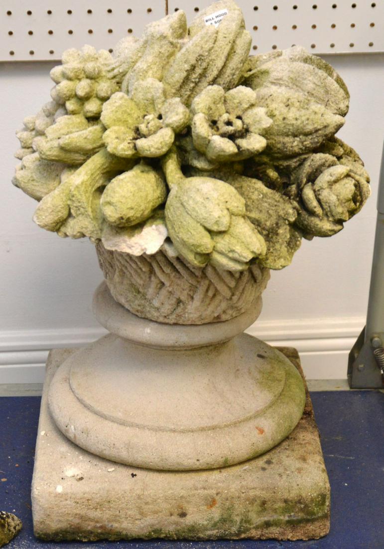 Cement Garden Floral Basket (some damage) (1 of 5)