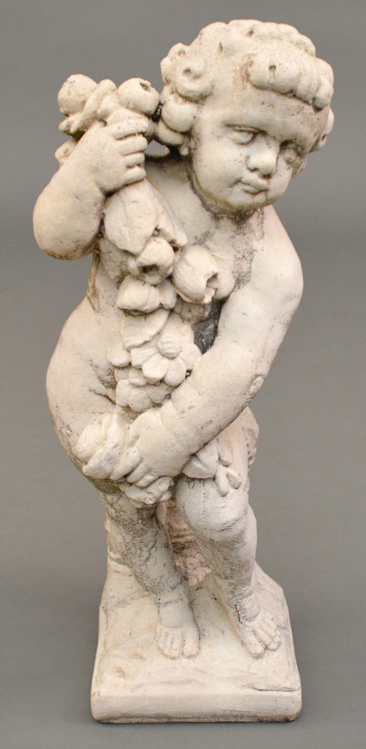 Cement Garden Putti with Garland of Flowers, 24"h (1 of 6)