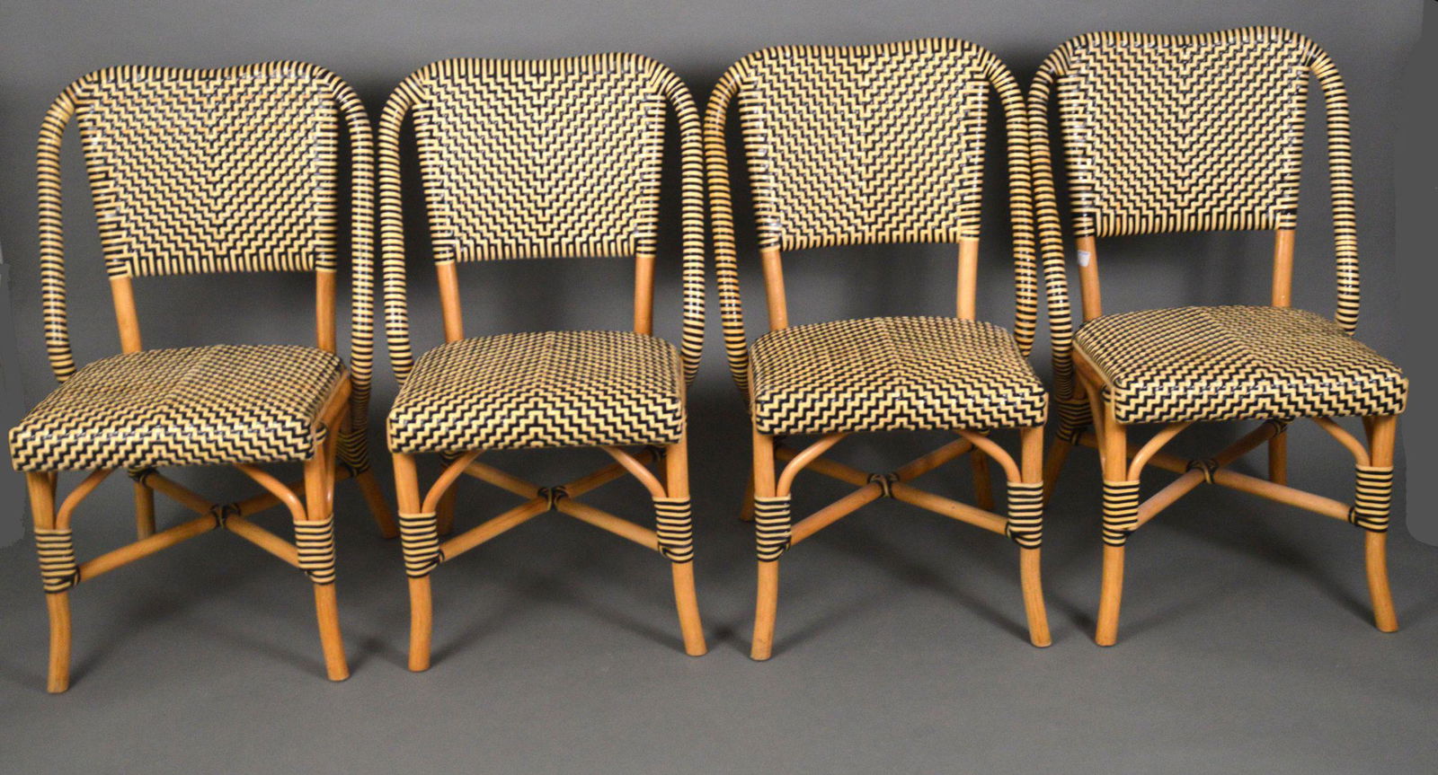 4 Rattan Chairs with Black & Cream Woven Backs & Seats (1 of 10)