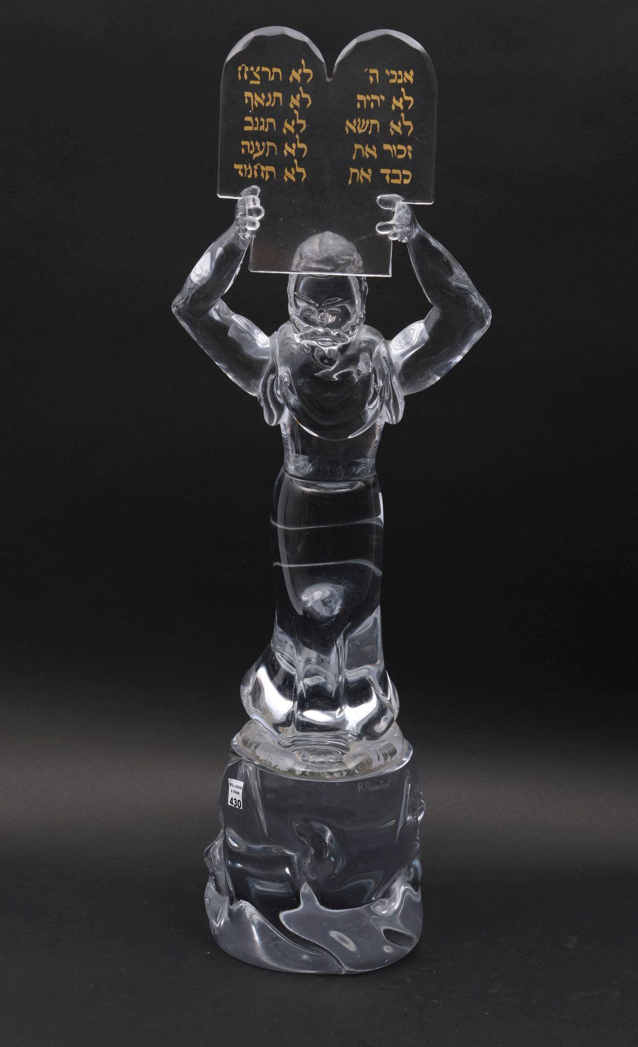Murano Crystal Sculpture of Moses Holding Tablet 34in.: Murano Crystal Sculpture of Moses Holding Tablet, 34"h (2 fingers missing)