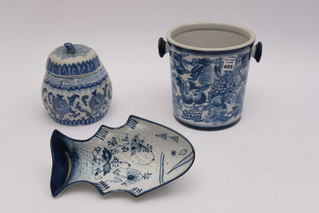 3pcs. Blue & White Ceramic Cache Pot, Ginger Jar Fish (1 of 8)