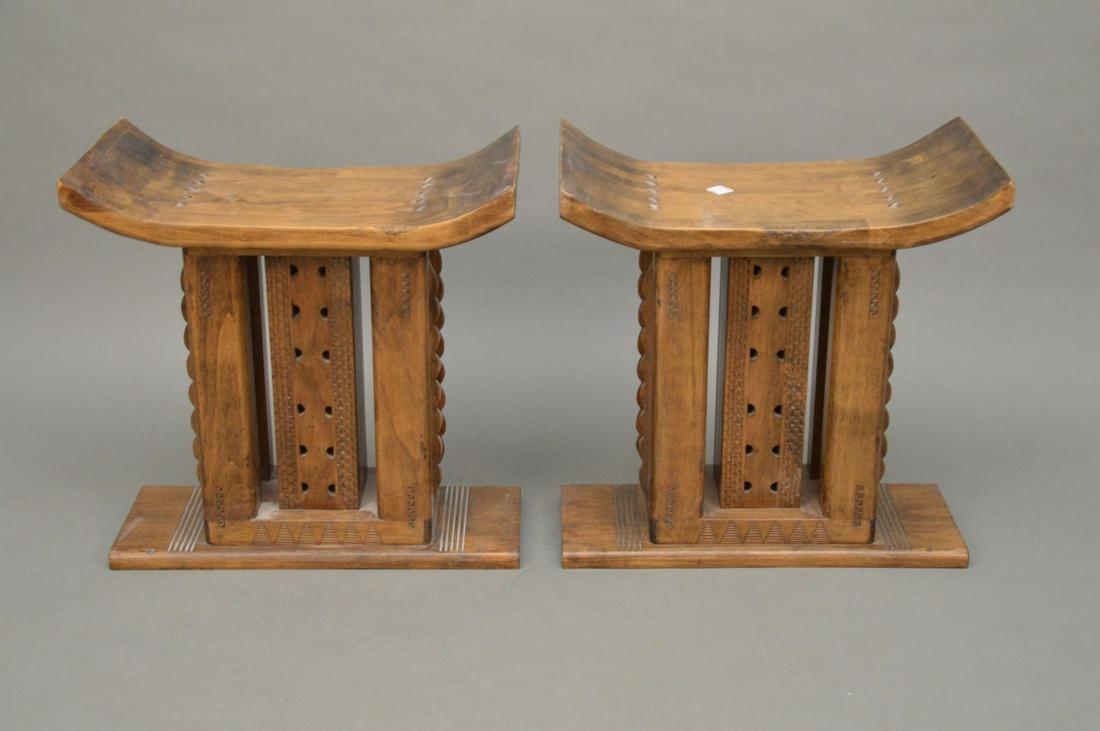 2 African style wood stools, 21"h x 20 1/2"w x 10 1/2"d (1 of 7)