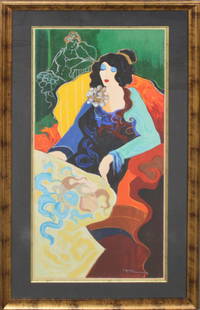 Itzchak Tarkay, "Josephine" Limited Edition, 120/350,: Itzchak Tarkay, "Josephine" Limited Edition, 120/350, Pencil Signed Serigraph, 1998, On Woven Paper, 44" x 19", 55" x 29", Appraised $5795