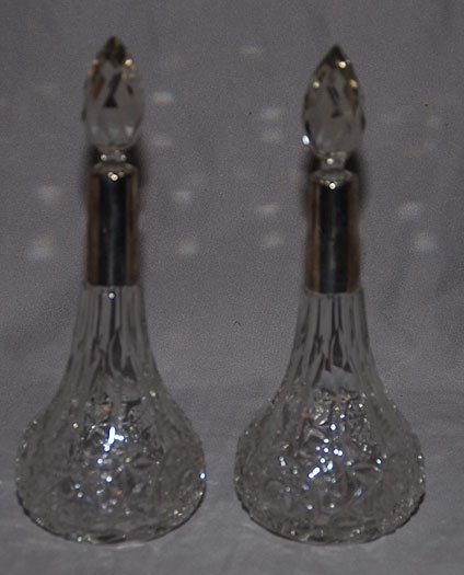 Pair English cut glass & sterling cologne bottles, : Pair English cut glass & sterling cologne bottles, 8 3/4"h
