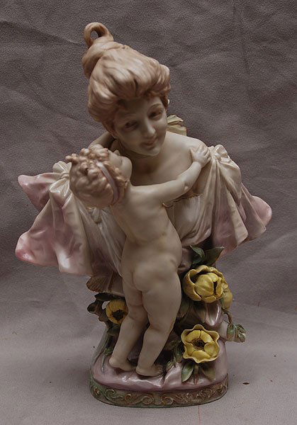 "Wein" Austria figurine, amphora type, bust of la: "Wein" Austria figurine, amphora type, bust of lady w/ baby