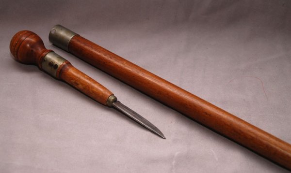 Antique cane with hidden dagger, good condition f: Antique cane with hidden dagger, good condition for age, 35 1/2" L, dagger is 9 1/2"L