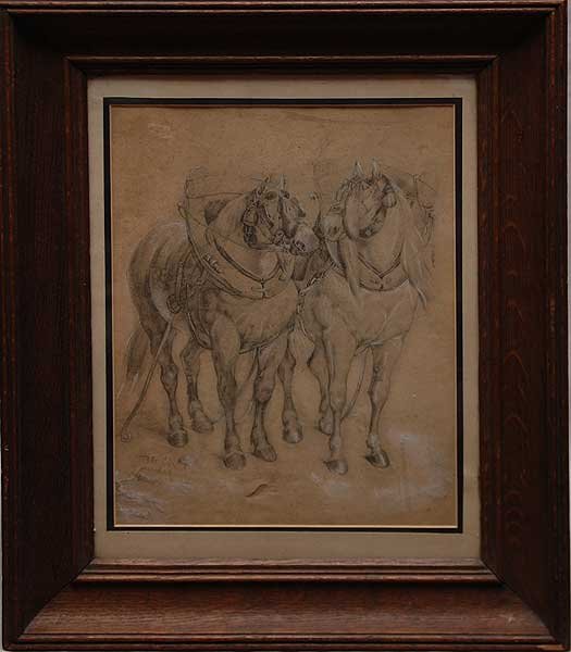 Pencil Drawing on paper, signed Th.Ch. 1848, Possi: Pencil Drawing on paper, signed Th.Ch. 1848, Possibly Théodore Chassériau (FRENCH, 1819-1856), Two Horses, 14" x 10"