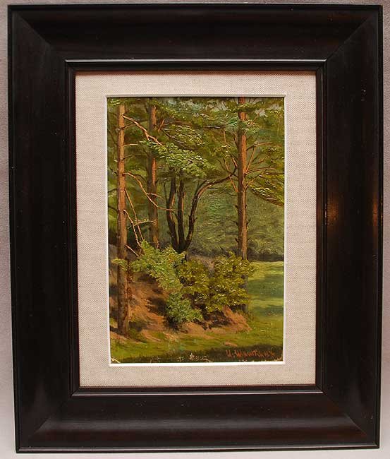 Attributed Ivan Shishkin Russian Painting Forrest : Attributed to Ivan Ivanovich Shishkin (Russian, 1832-1898) oil on board, Forrest Landscape, 8" x 5.5"