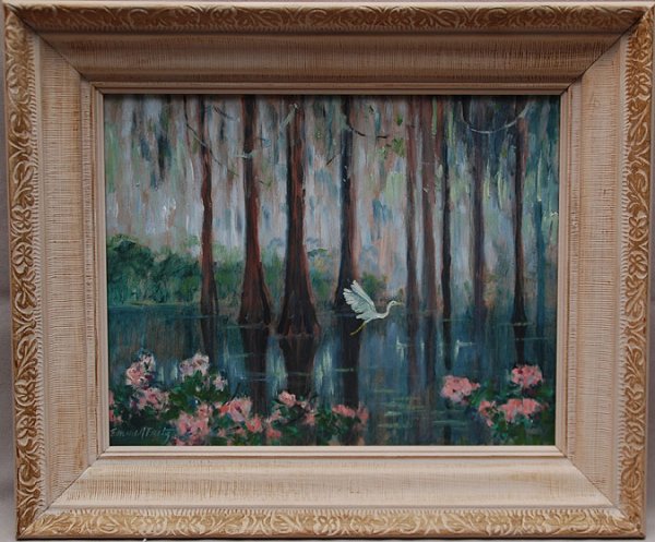Emmett (John Emmett) Fritz (Florida 1917 - 1995) o: Emmett (John Emmett) Fritz (Florida 1917 - 1995) oil on board, Swamp land & cypress trees, 11" x 14"