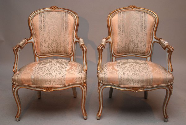 Pr. Italian painted & gilded arm chairs