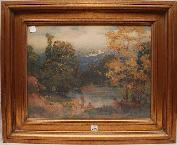 Robert Little (BRITISH, 1854-1944) Watercolor, fig: Robert Little (BRITISH, 1854-1944) Watercolor, figures by river, 16"x20" sight