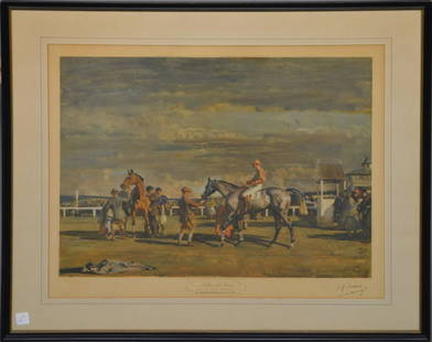 Sir Alfred Munnings (British 1878-1959) After the: Sir Alfred Munnings (British 1878-1959) After the Race, from the Original Painting. Pencil signed Munnings, overall framed size 29-1/2 x 34 inches