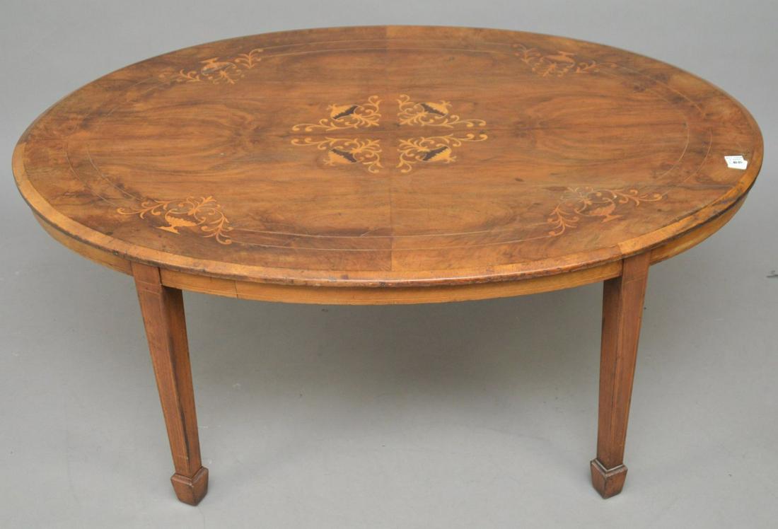 Fruitwood oval 19th c. Continental marquetry coffee (1 of 5)