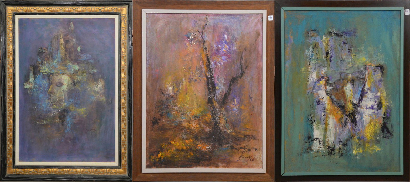 3 Abstract oil Paintings Signed Nieves '66, 2 faces 24 (1 of 15)