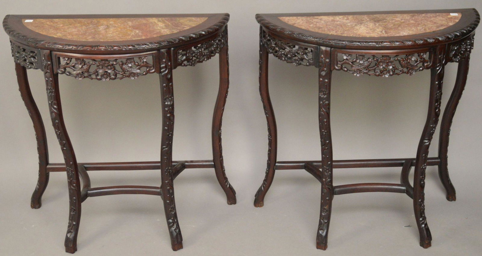 A Pair of Demi Lunes Tables - Chinese Carved Hardwood (1 of 9)