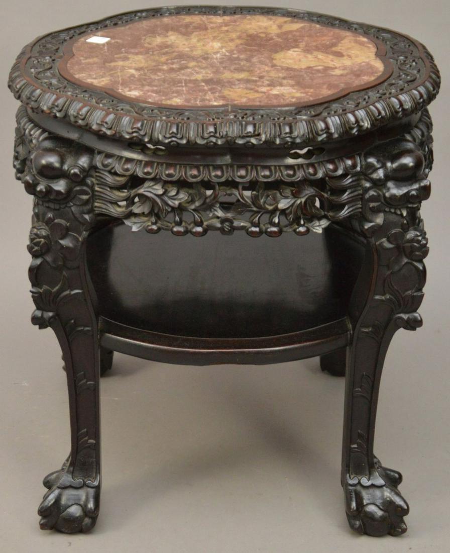 Chinese Hardwood and Marble Circular Table Circular (1 of 3)