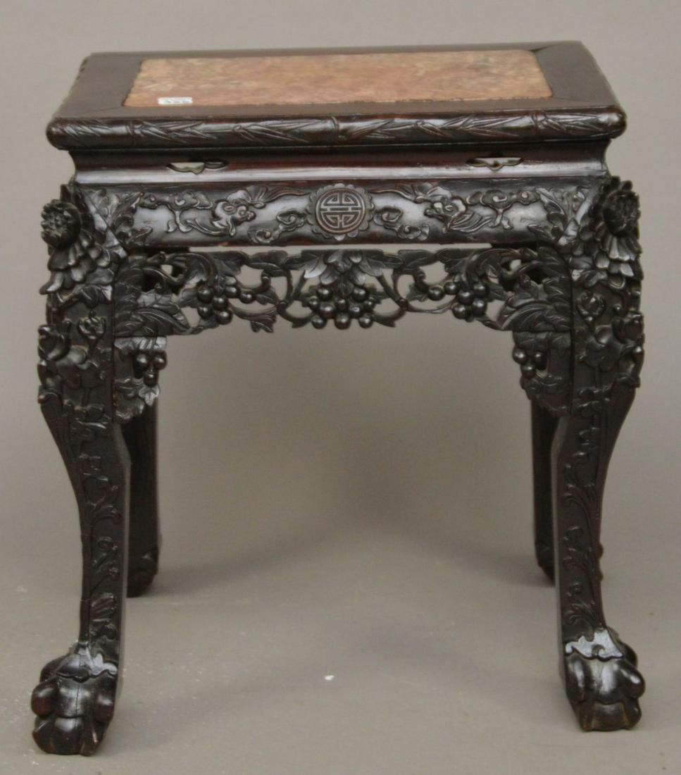 Chinese Hardwood and Marble Circular Table Square Side (1 of 5)