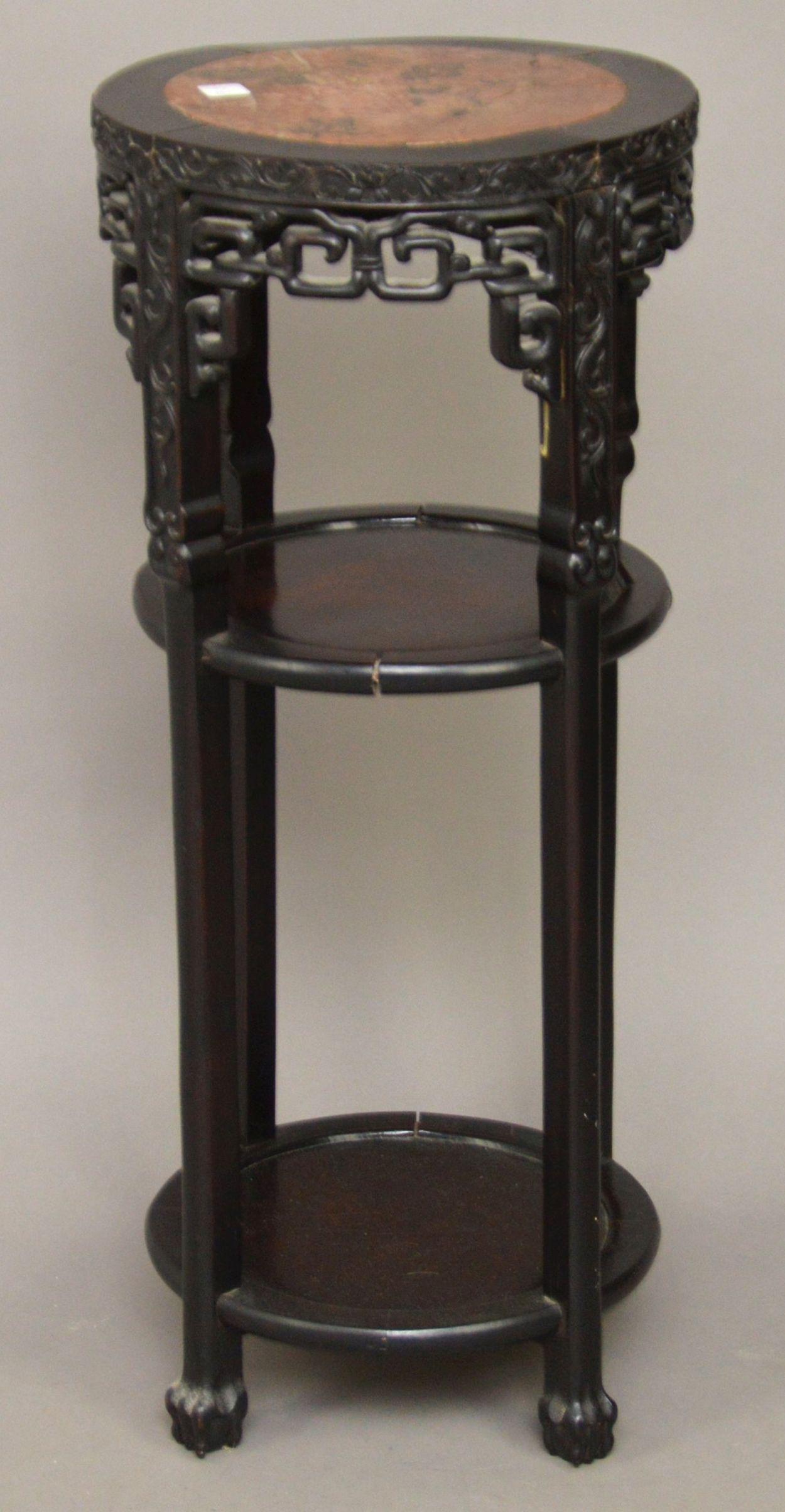 Chinese Hardwood and Marble Tall Plant Stand of (1 of 5)