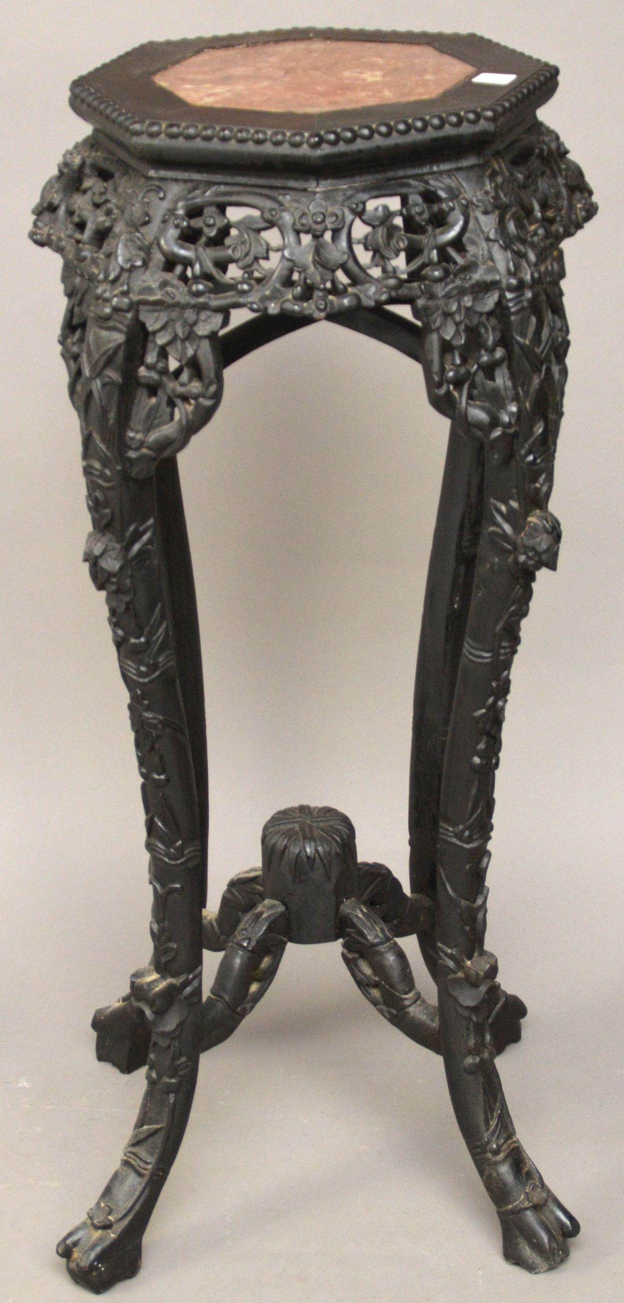 Chinese Hardwood and Marble Plant Stand with Octagonal (1 of 4)