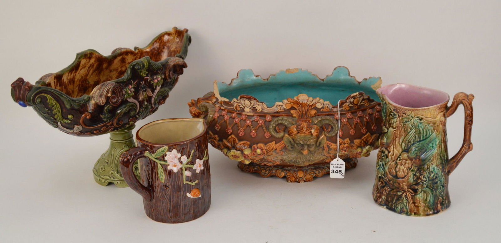 FOUR FRENCH MAJOLICA, TWO PITCHERS & TWO CENTERPIECE (1 of 13)