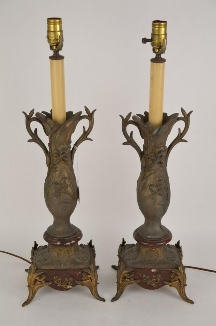 PAIR OF FRENCH WHITE METAL & MARBLE LAMPS - Iris (1 of 6)