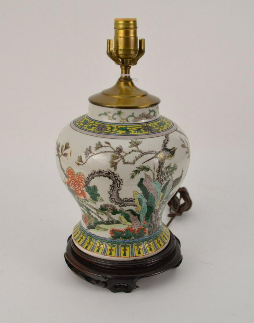 CHINESE FAMILLE VERTE PORCELAIN GINGER JAR FORM LAMP - (1 of 4)