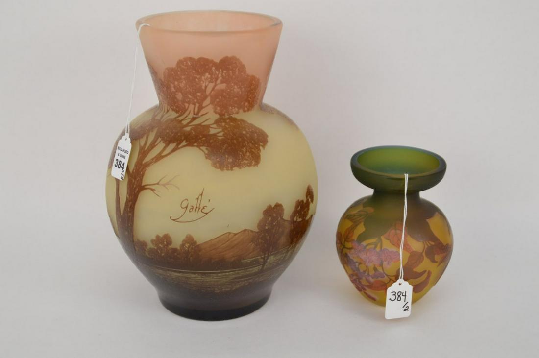TWO CAMEO GLASS VASES IN THE MANNER OF EMILE GALLE- (1 of 6)