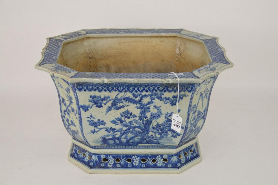 LARGE CHINESE BLUE & WHITE PORCELAIN OCTAGON JARDINERE (1 of 6)