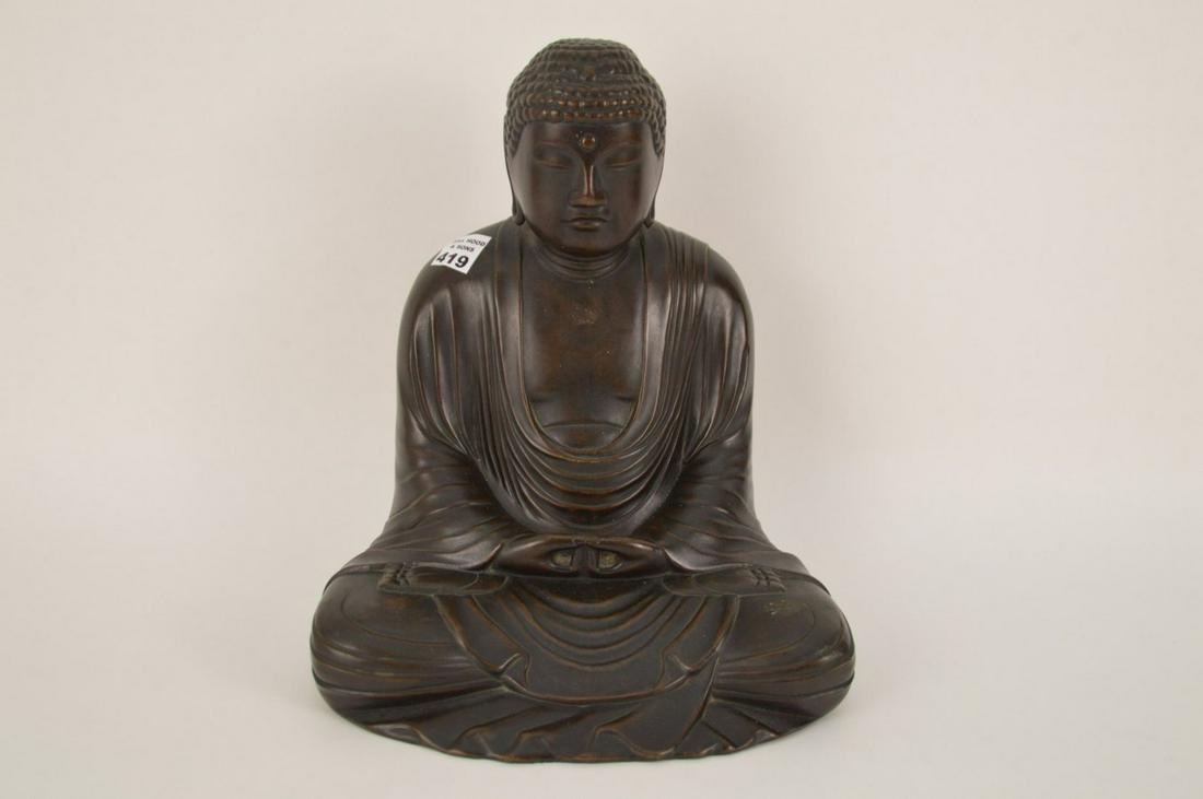 BRONZE HOLLOW CASTING OF SEATED BUDDHA - 20th Century. (1 of 7)