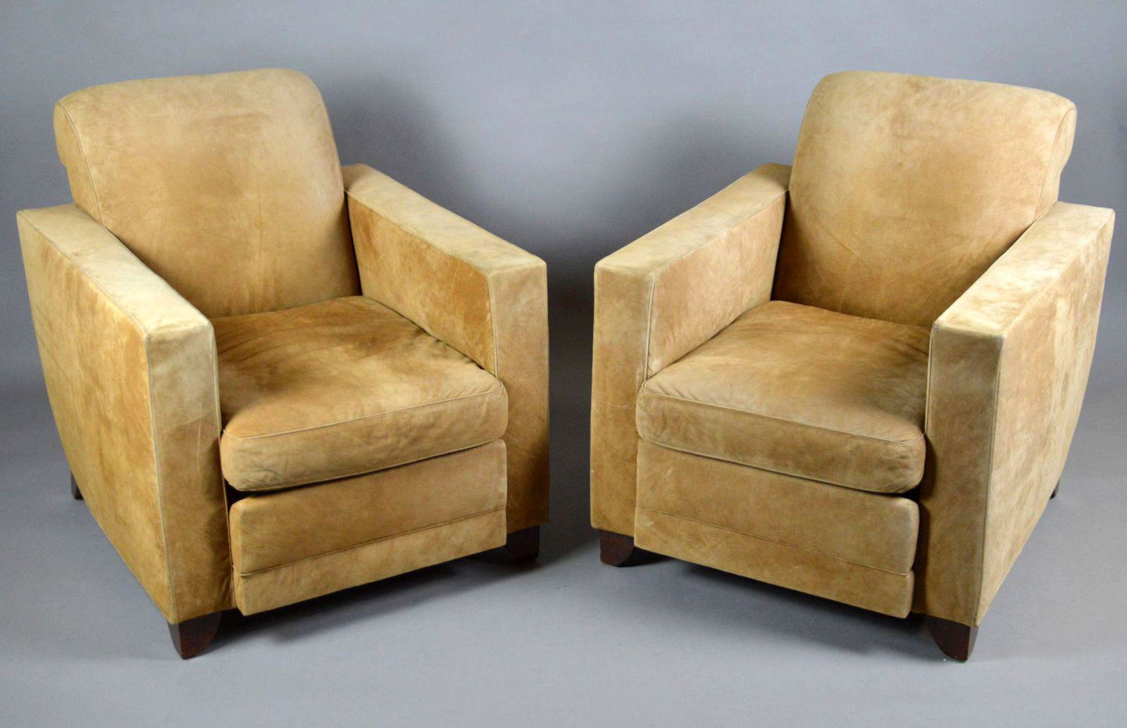 Pair Suede Arm Chairs.  31" H x 28 1/4" W, seat height (1 of 7)