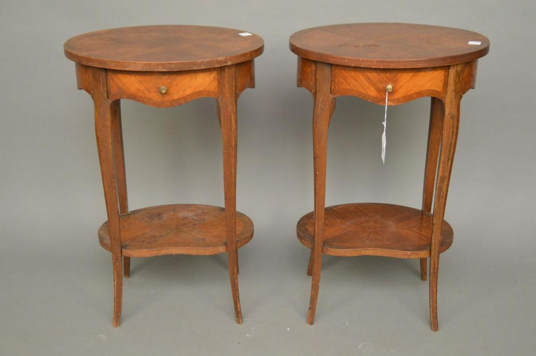 Pair Oval French Side Tables, Veneer, Single Drawers, (1 of 5)