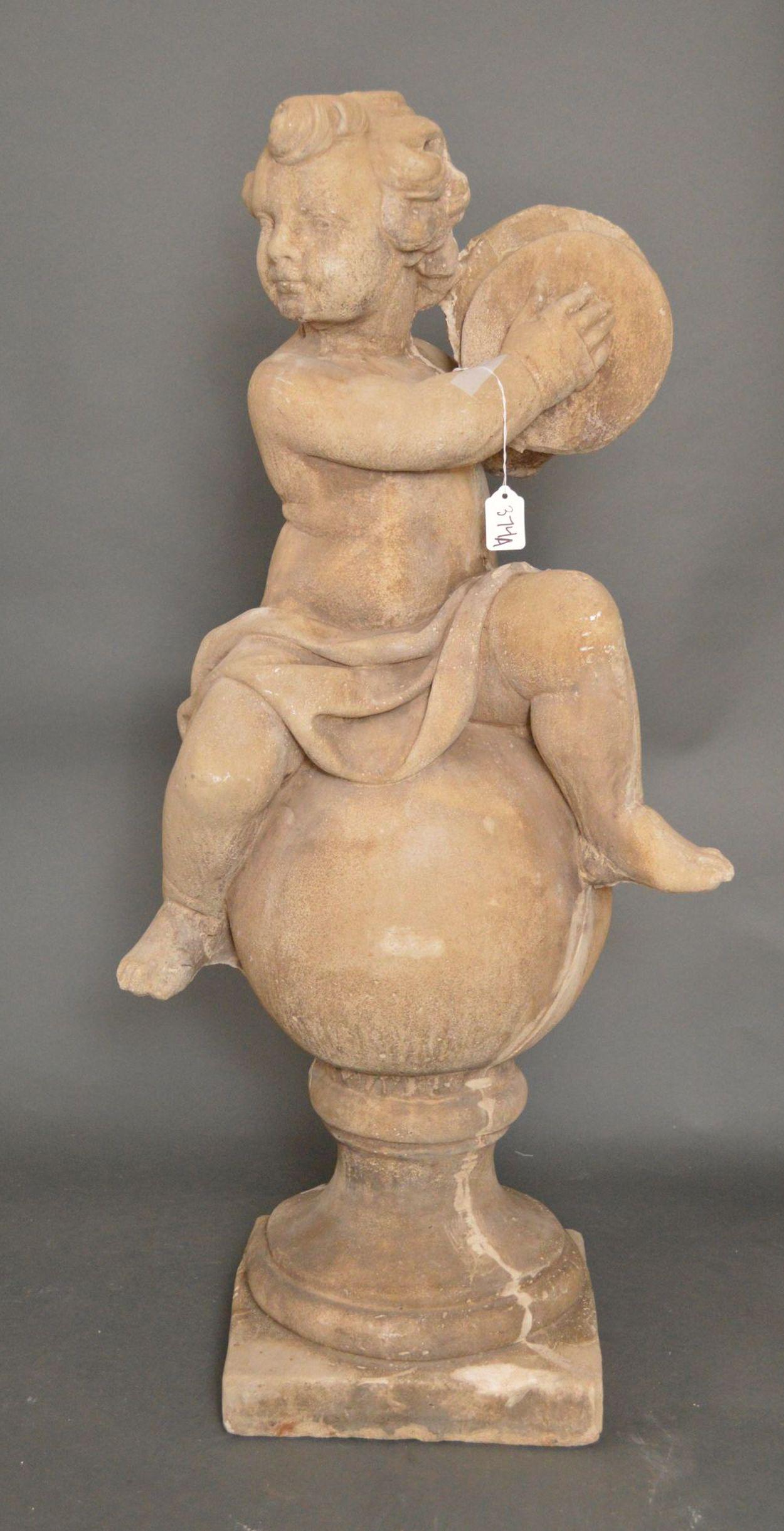 Cement garden putti playing cymbals, 38"h (1 of 12)