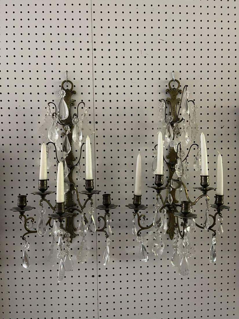 PAIR OF BRASS & CRYSTAL PRISM SCONCES - 5-light candle (1 of 1)