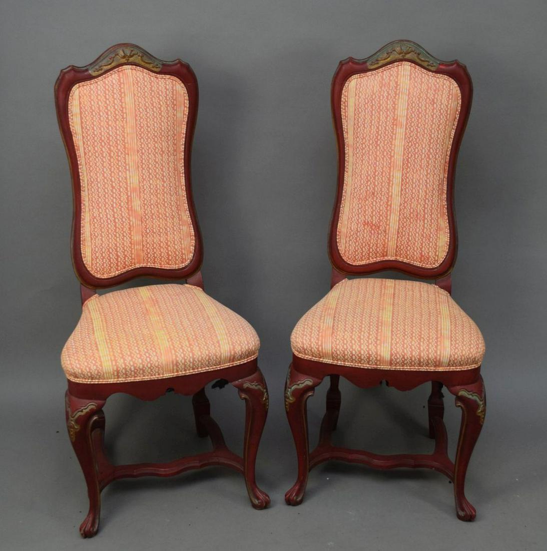 Pair Red Chinoiserie Style Chairs, back- 44 tall x 19 (1 of 10)