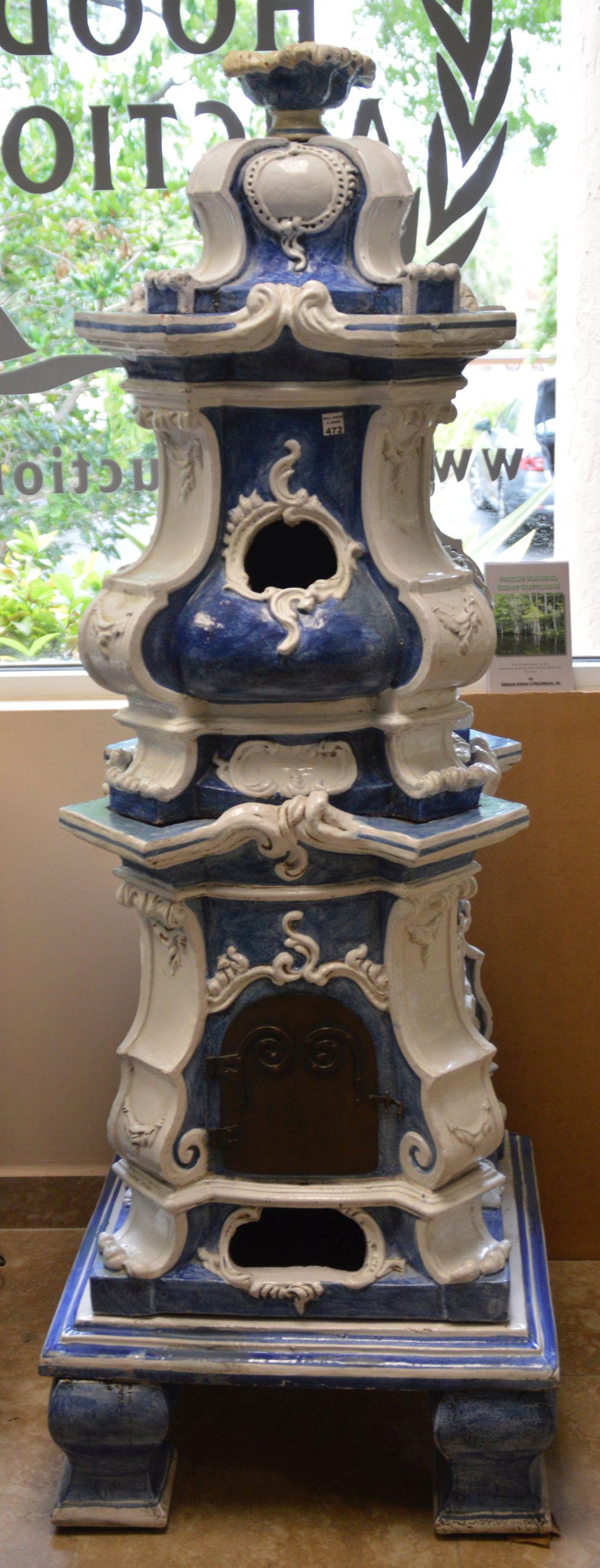 Antique French Terracotta Stove, Painted Blue with (1 of 7)