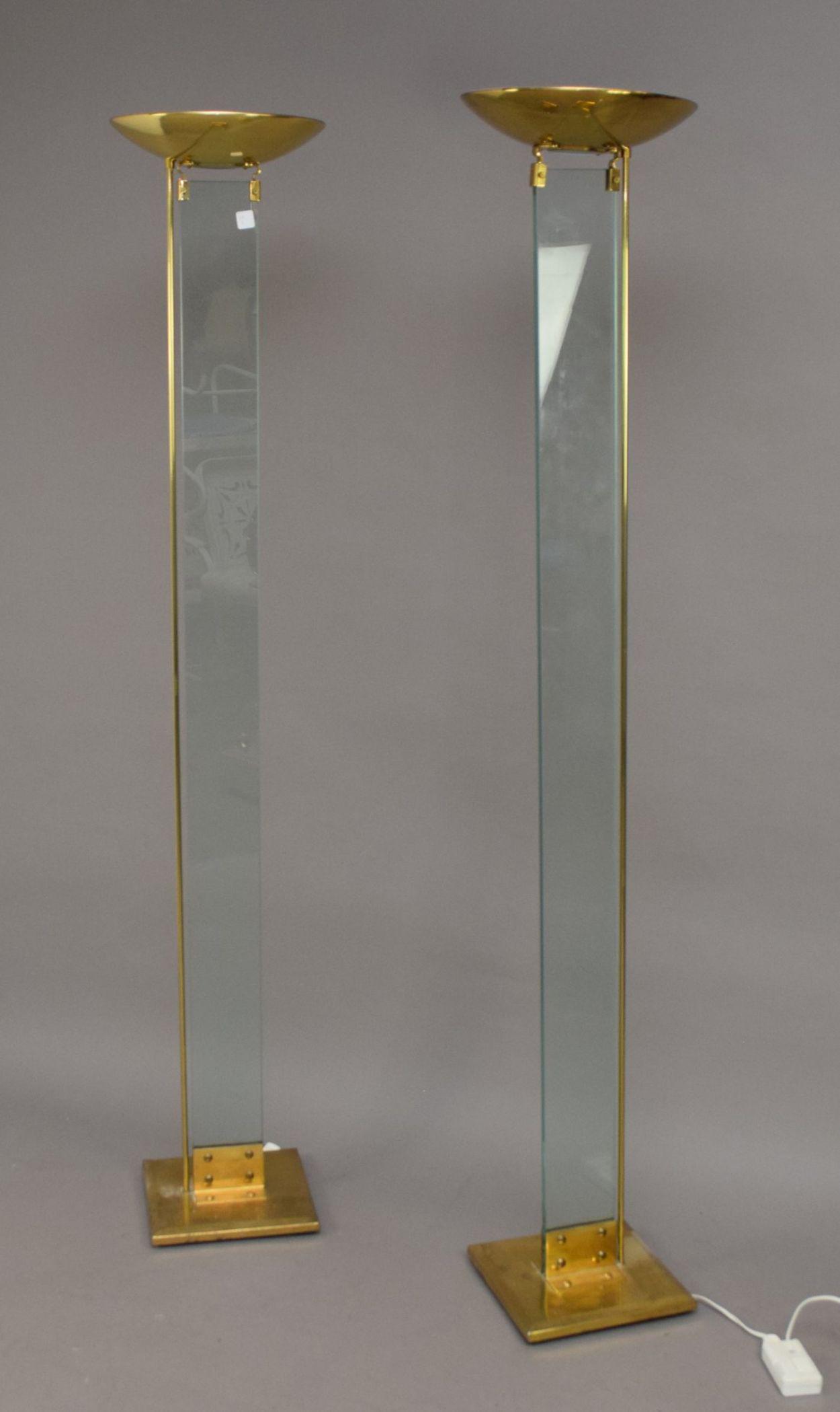 Pair Brass & Glass Contemporary Floor Lamps, 70" H with (1 of 6)