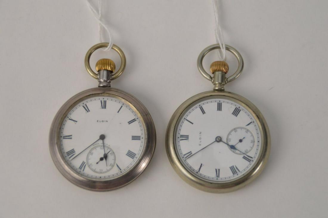TWO ANTIQUE ELGIN SILVER PLATE POCKET WATCHES - Enamel (1 of 4)