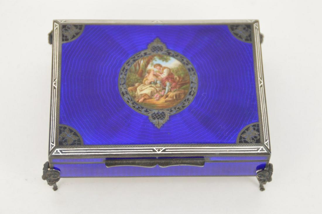 ANTIQUE AUSTRIAN STERLING COBALT ENAMEL JEWELRY BOX - (1 of 7)